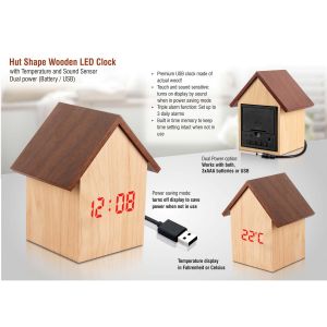 101-A121*Hut shape wooden LED clock with temperature and sound sensor