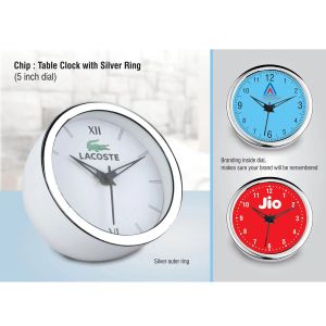 101-A129*Chip Table clock with Silver ring 5 inch dial