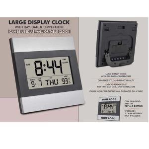 101-A134*Large display clock with Day Date & Temperature Can be used as wall or table clock