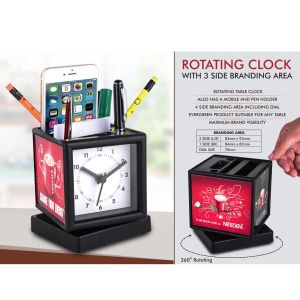 101-A139*Rotating clock with 3 side branding area Has pen stand & large stationery holder