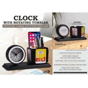 101-A143*Clock with rotating tumbler Partitioned tumbler with phone stand slot 