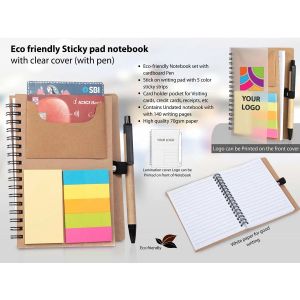 101-B100*Eco friendly Sticky pad notebook with clear cover with pen