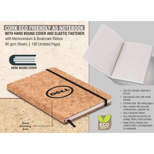 101-B107*Cork Eco friendly A5 notebook with Hard bound cover and Elastic fastener