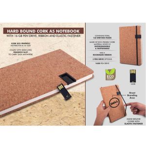 101-B124A*Hard bound Cork A5 notebook with Pen Drive