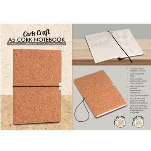 101-B172*CorkCraft A5 Cork Notebook with Elastic Fastener and Metal Corner Protector