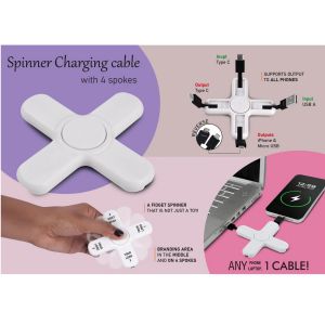 101-C187*Spinner Charging cable with 4 spokes Dual Input USB A & C Supports output to all Phones