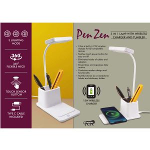 101-E346*PenZen 3 in 1 Lamp with 15W Wireless Charger and Tumbler