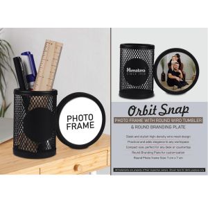 101-E378*Orbit Snap Photo Frame with Round Wiro tumbler & Round Branding Plate