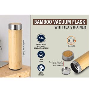101-H191A*Stainless Steel Bamboo Vacuum Flask With Tea Strainer