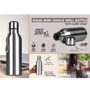 101-H324*Aqua Mini Single Wall Bottle With Carry Strap