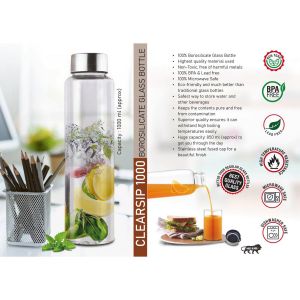 101-H325*ClearSip 1000 Borosilicate Glass Bottle With Steel Cap