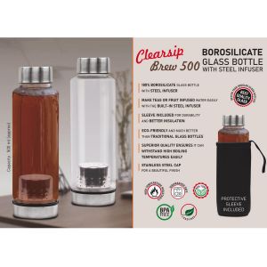 101-H327*ClearSip Brew 500 Borosilicate Glass Bottle