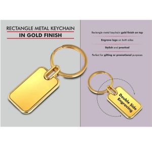 101-J116A*Rectangle Metal Keychain In Gold Finish (Double Side Laser
