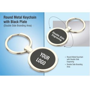 101-J123*Round metal keychain with Black plate Double side branding area