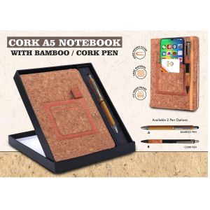 101-Q124*Notebook Gift set Eco Cork A5 Notebook With Bamboo Cork Pen