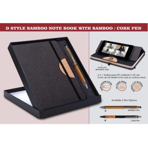 101-Q125*Notebook Gift set Eco D Style Bamboo Note Book With Bamboo Cork Pen