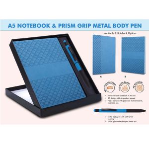 101-Q127*Blue Notebook Gift set A5 PU Notebook With Prism Metal Pen