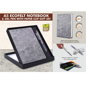 101-Q150*EcoFelt Notebook Gift set A5 Eco Notebook With Paper Clip Gel Pen