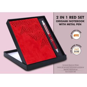 101-Q159*2 in 1 Red Set Origami notebook with Metal Pen