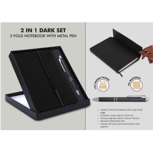 101-Q160*2 in 1 Dark Set 3 fold Notebook with Metal Pen