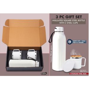 101-Q179*3 Pc Gift Set  Insulated Hexa Steel Bottle With 2 Steel Cups