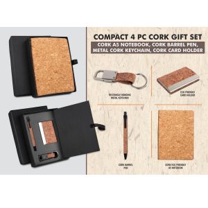 101-Q185*Cork 4 Pc Set Cork Notebook With Card Holder