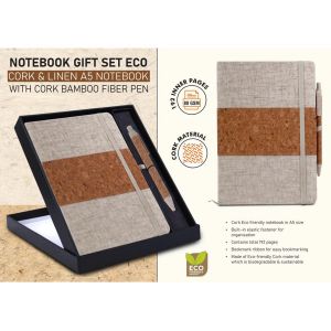 101-Q191*Notebook Gift Set Eco: Cork & Linen A5 Notebook With Cork Bamboo Fiber Pen