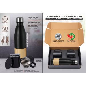 101-Q55*Set of Bamboo cola Vacuum Flask with 2 Stainless steel cups in Gift box