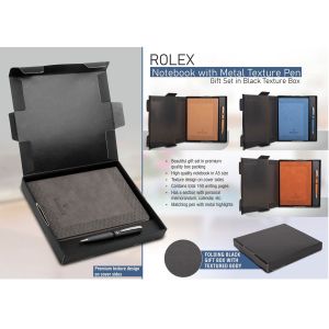 101-Q58*Rolex Notebook with Metal Texture pen Gift set in Black Texture box