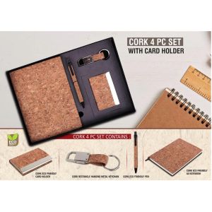 101-Q75B*Cork 4 pc set Cork notebook with Visiting Card holder Cork pen and keychain