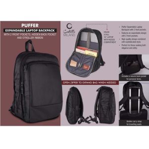 101-S45*Puffer Expandable laptop backpack with 2 front pockets hidden back pocket and Stroller ribbon