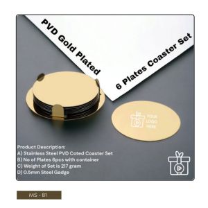 362024MS81*STAINLESS STEEL GOLD FINISH PVD COTTING 6 PLATES COASTER SET