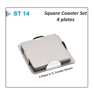 362024ST14*STAINLESS STEEL 4 PLATES COASTER SET