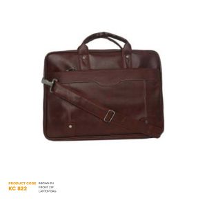 822024822*BROWN PU FRONT ZIP LAPTOP BG