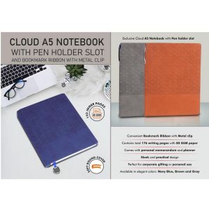 101-B165*Cloud A5 Notebook With Pen Holder Slot And Bookmark 